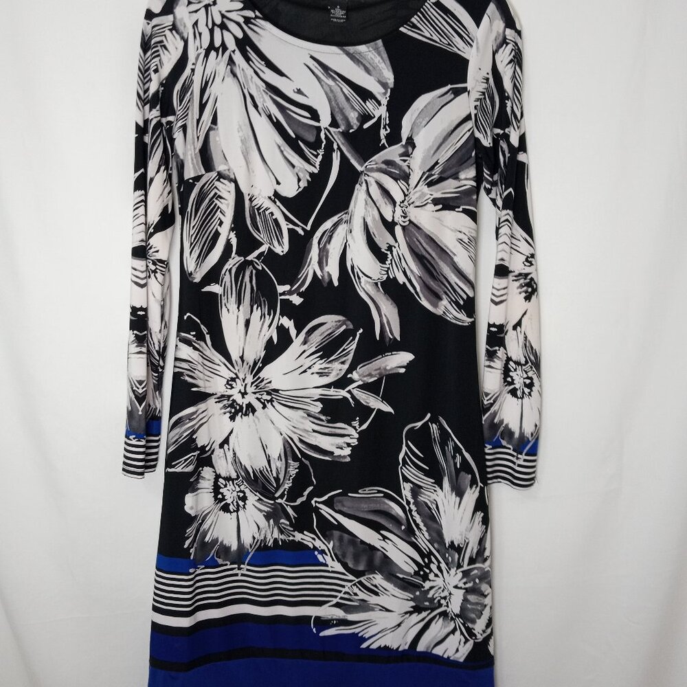 INC International Concepts Women's Shift Dress Black/White/Blue Size Small